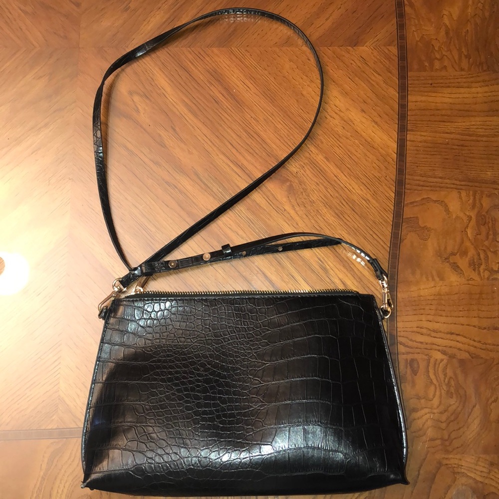 Black snake skin leather cross body